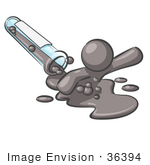 #36394 Clip Art Graphic Of A Grey Guy Character Spilling From A Test Tube