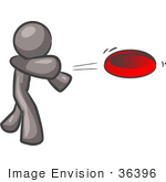 #36396 Clip Art Graphic Of A Grey Guy Character Throwing A Frisbee