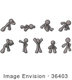 #36403 Clip Art Graphic Of A Grey Guy Character In Different Poses