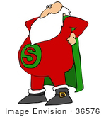 #36576 Clip Art Graphic Of Santa Claus Standing Proud In A Green And Red Super Hero Costume