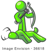 #36618 Clip Art Graphic Of A Lime Green Guy Character Hunting Deer
