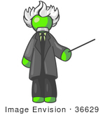 #36629 Clip Art Graphic Of A Lime Green Guy Character As Einstein
