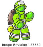 #36632 Clip Art Graphic Of A Lime Green Guy Character Fireman