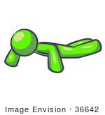 #36642 Clip Art Graphic Of A Lime Green Guy Character Doing Push Ups