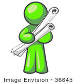 #36645 Clip Art Graphic Of A Lime Green Guy Character Holding Scrolls