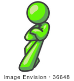 #36648 Clip Art Graphic Of A Lime Green Guy Character Leaning