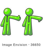 #36650 Clip Art Graphic Of A Lime Green Guy Character Giving The Thumbs Up And Down