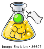 #36657 Clip Art Graphic Of A Lime Green Guy Character Inside A Laboratory Flask