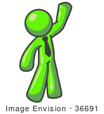 #36691 Clip Art Graphic Of A Lime Green Guy Character Waving