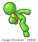#36692 Clip Art Graphic Of A Lime Green Guy Character Playing Football