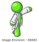 #36693 Clip Art Graphic Of A Lime Green Guy Character Scientist Waving