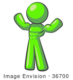 #36700 Clip Art Graphic Of A Lime Green Guy Character Flexing His Muscles