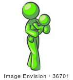 #36701 Clip Art Graphic Of A Lime Green Lady Character Holding A Baby