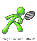 #36702 Clip Art Graphic Of A Lime Green Lady Character Playing Tennis