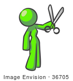 #36705 Clip Art Graphic Of A Lime Green Lady Character Holding Scissors