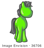 #36706 Clip Art Graphic Of A Lime Green Horse With Gray Hair