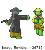 #36719 Clip Art Graphic Of Lime Green Guy Characters Dueling