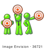 #36721 Clip Art Graphic Of Lime Green Guy Characters Holding Targets