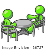 #36727 Clip Art Graphic Of Lime Green Guy Characters Sitting At A Table