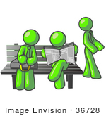#36728 Clip Art Graphic Of Lime Green Guy Characters Waiting At A Bus Stop