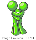#36731 Clip Art Graphic Of Lime Green Guy Characters Embracing