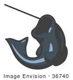 #36740 Clip Art Graphic Of A Dark Blue Fish On A Hook
