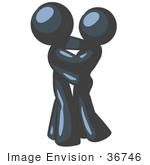 #36746 Clip Art Graphic Of Dark Blue Guy Characters Embracing