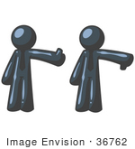 #36762 Clip Art Graphic Of Dark Blue Guy Characters Giving The Thumbs Up And Down