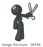 #36765 Clip Art Graphic Of A Dark Blue Lady Character Holding Scissors