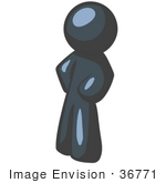 #36771 Clip Art Graphic Of A Dark Blue Guy Character Standing With His Hands On His Hips