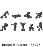 #36778 Clip Art Graphic Of A Dark Blue Guy Character In Different Poses