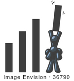 #36790 Clip Art Graphic Of A Dark Blue Guy Character In A Bar Graph