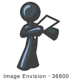 #36800 Clip Art Graphic Of A Dark Blue Guy Character Giving A Speech