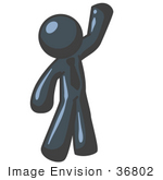 #36802 Clip Art Graphic Of A Dark Blue Guy Character Waving