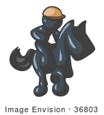 #36803 Clip Art Graphic Of A Dark Blue Guy Character Jockey Racing A Horse