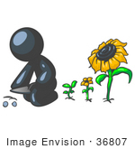 #36807 Clip Art Graphic Of A Dark Blue Guy Character Planting Sunflower Seeds