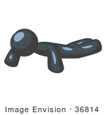 #36814 Clip Art Graphic Of A Dark Blue Guy Character Doing Push Ups