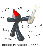 #36830 Clip Art Graphic Of A Dark Blue Guy Character Partying