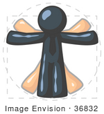#36832 Clip Art Graphic Of A Dark Blue Guy Character Vitruvian Man
