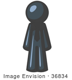 #36834 Clip Art Graphic Of A Dark Blue Guy Character Wearing A Tie