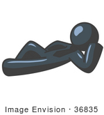 #36835 Clip Art Graphic Of A Dark Blue Guy Character Resting