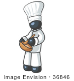 #36846 Clip Art Graphic Of A Dark Blue Guy Character Chef Mixing Ingredients