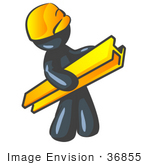 #36855 Clip Art Graphic Of A Dark Blue Guy Character Carrying A Beam
