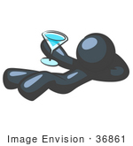#36861 Clip Art Graphic Of A Dark Blue Guy Character Drinking A Cocktail