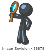 #36878 Clip Art Graphic Of A Dark Blue Guy Character Looking Up Through A Microphone