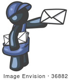#36882 Clip Art Graphic Of A Dark Blue Guy Character Delivering Mail