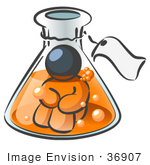 #36907 Clip Art Graphic Of A Dark Blue Guy Character In A Laboratory Flask