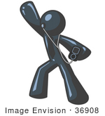 #36908 Clip Art Graphic Of A Dark Blue Guy Character Dancing And Listening To Music On An Mp3 Player