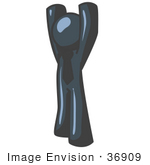 #36909 Clip Art Graphic Of A Dark Blue Guy Character Holding His Hands Up