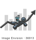 #36913 Clip Art Graphic Of A Dark Blue Guy Character Drinking A Cocktail On A Bar Graph